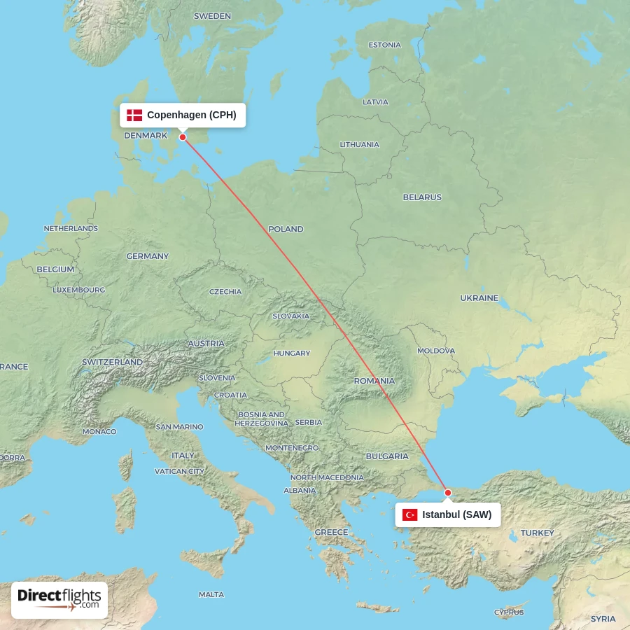 SAW - CPH route map