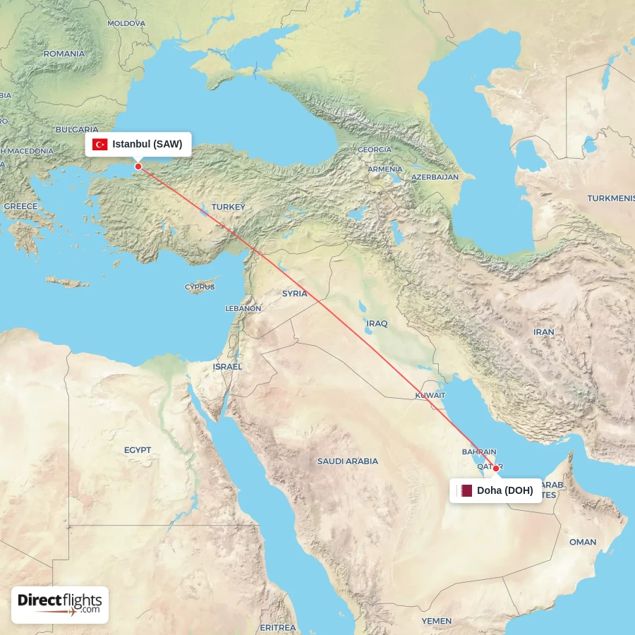 SAW - DOH route map
