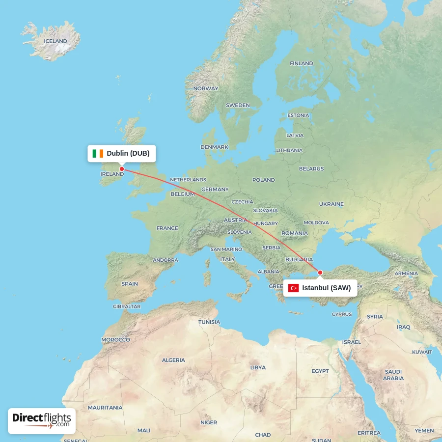 SAW - DUB route map