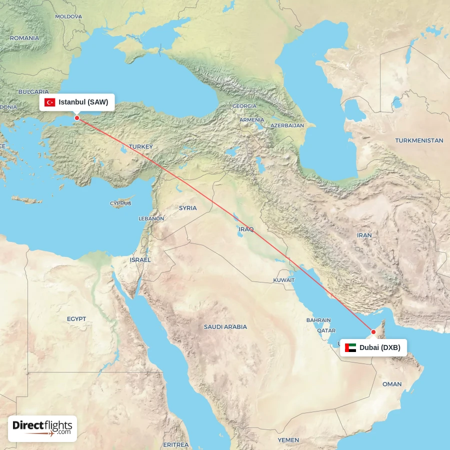 SAW - DXB route map