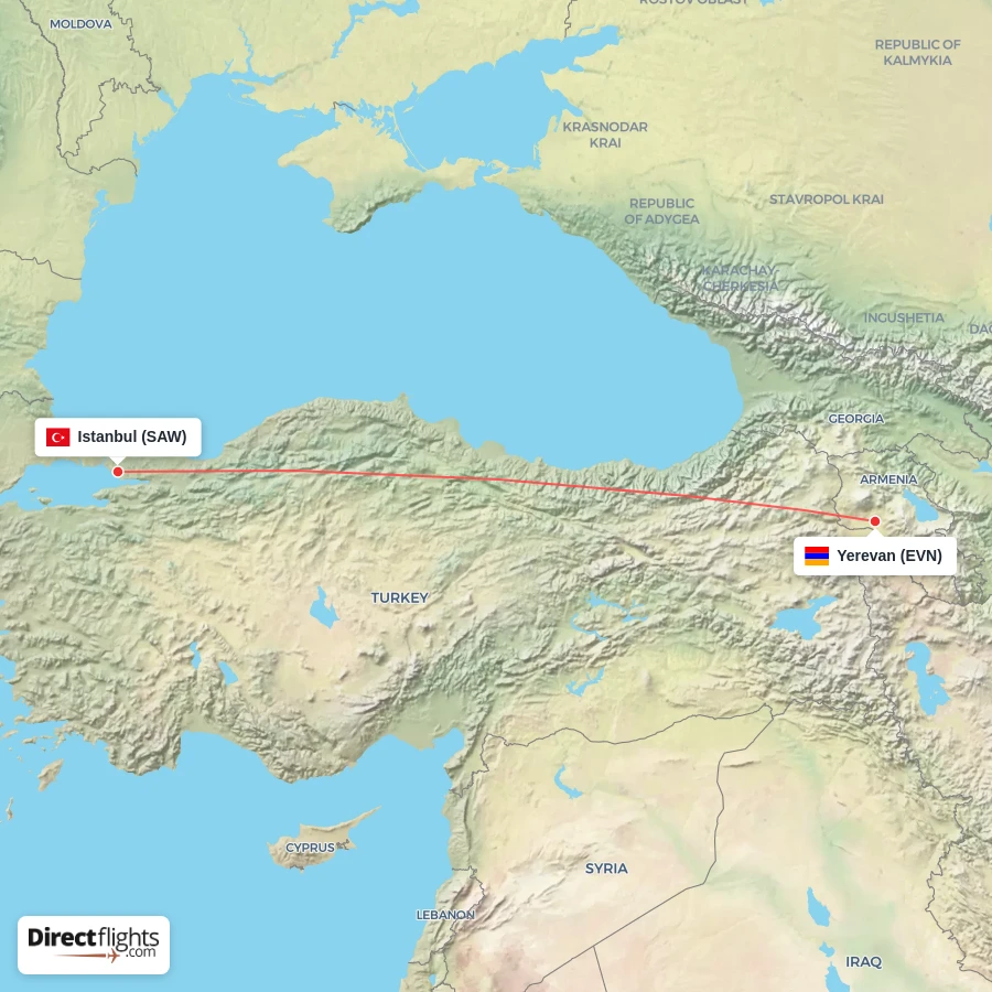 SAW - EVN route map