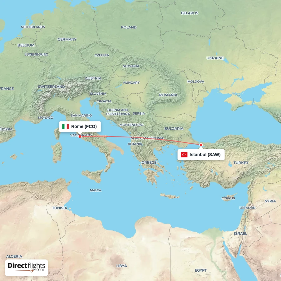 SAW - FCO route map
