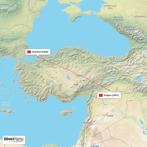 Istanbul - Golgen direct flight map