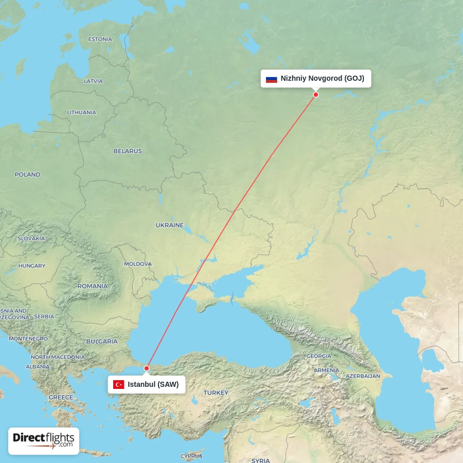 SAW - GOJ route map