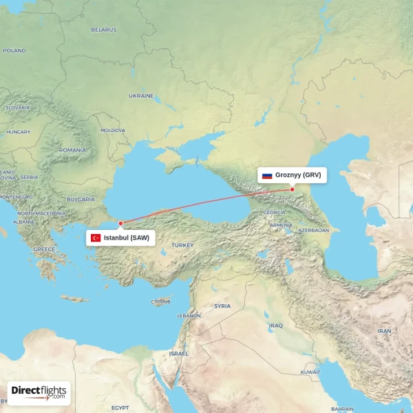 Istanbul - Groznyy direct flight map