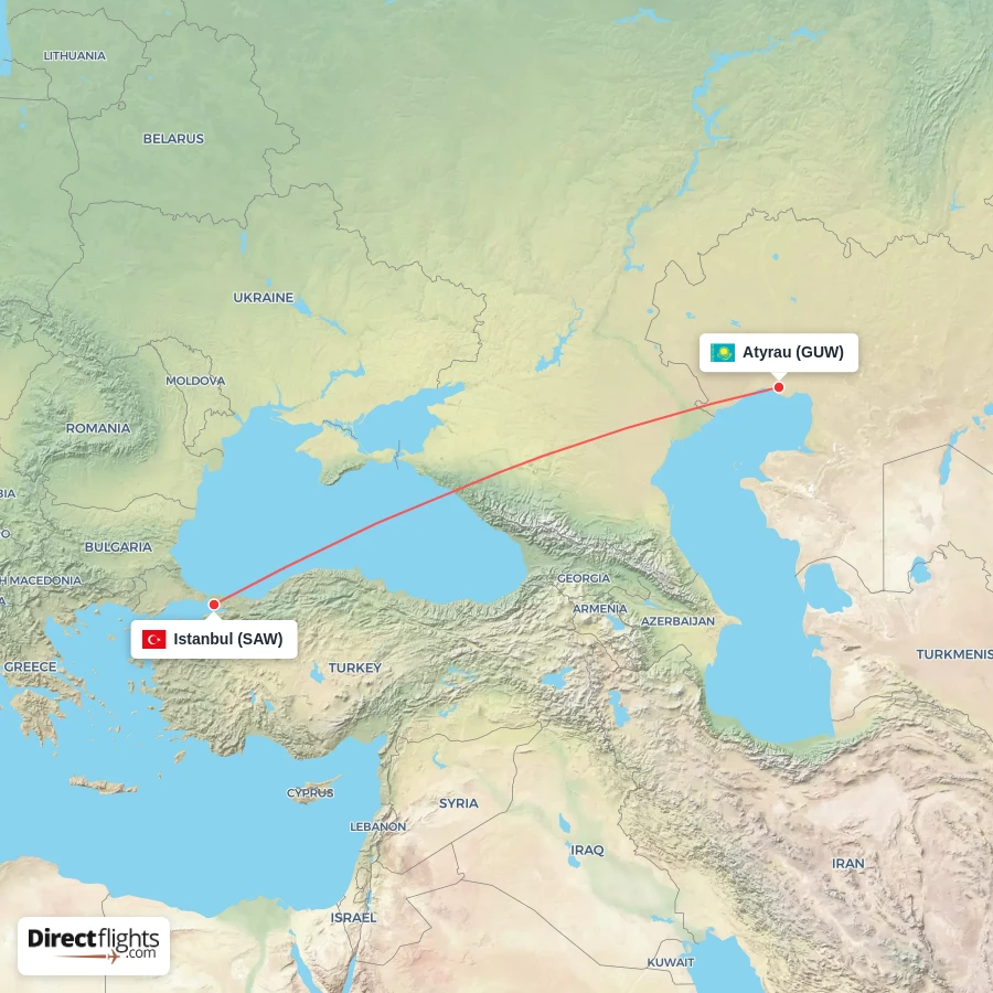 SAW - GUW route map