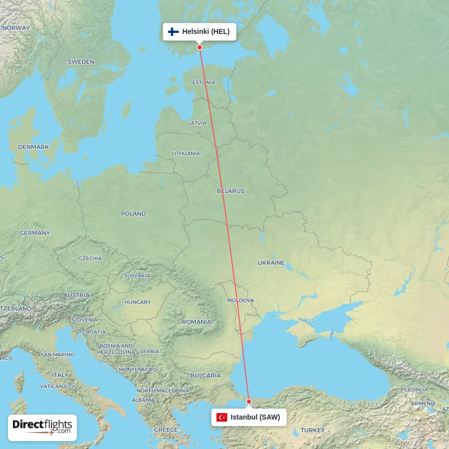 SAW - HEL route map