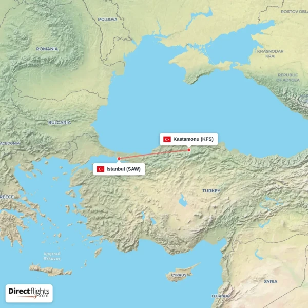 Istanbul - Kastamonu direct flight map