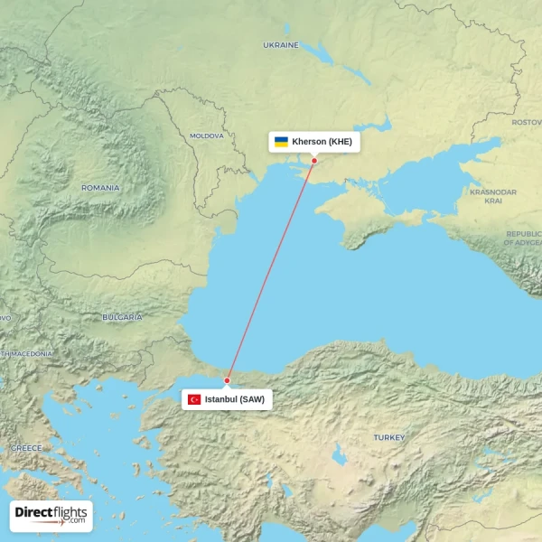 Istanbul - Kherson direct flight map