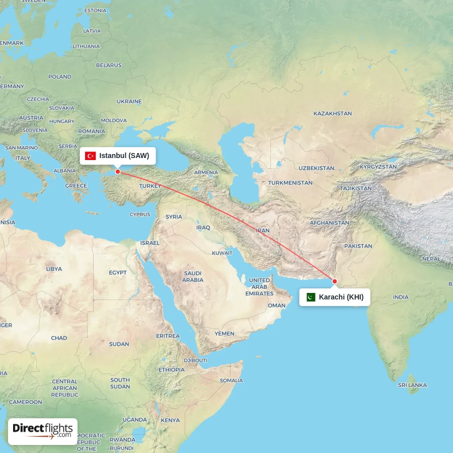 SAW - KHI route map