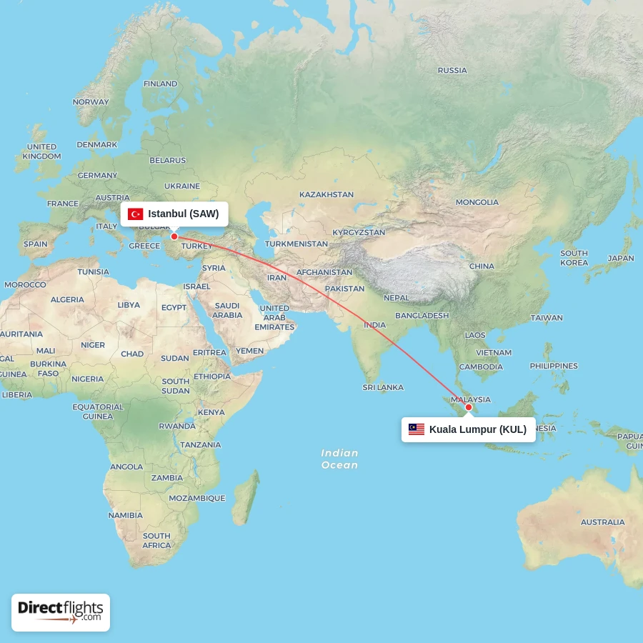 SAW - KUL route map