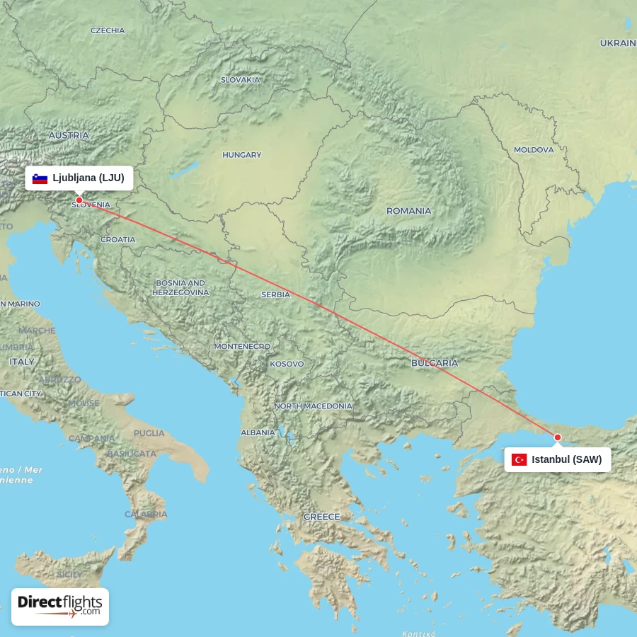 SAW - LJU route map