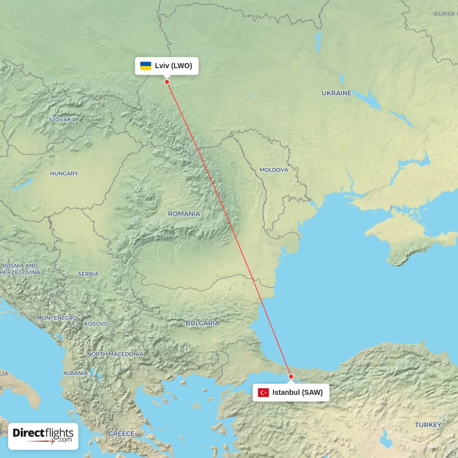 SAW - LWO route map