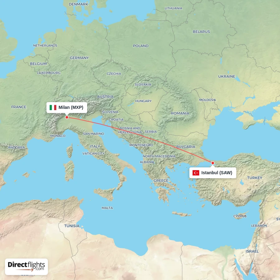 SAW - MXP route map