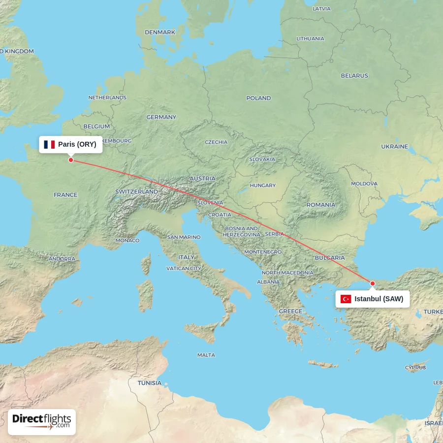 SAW - ORY route map