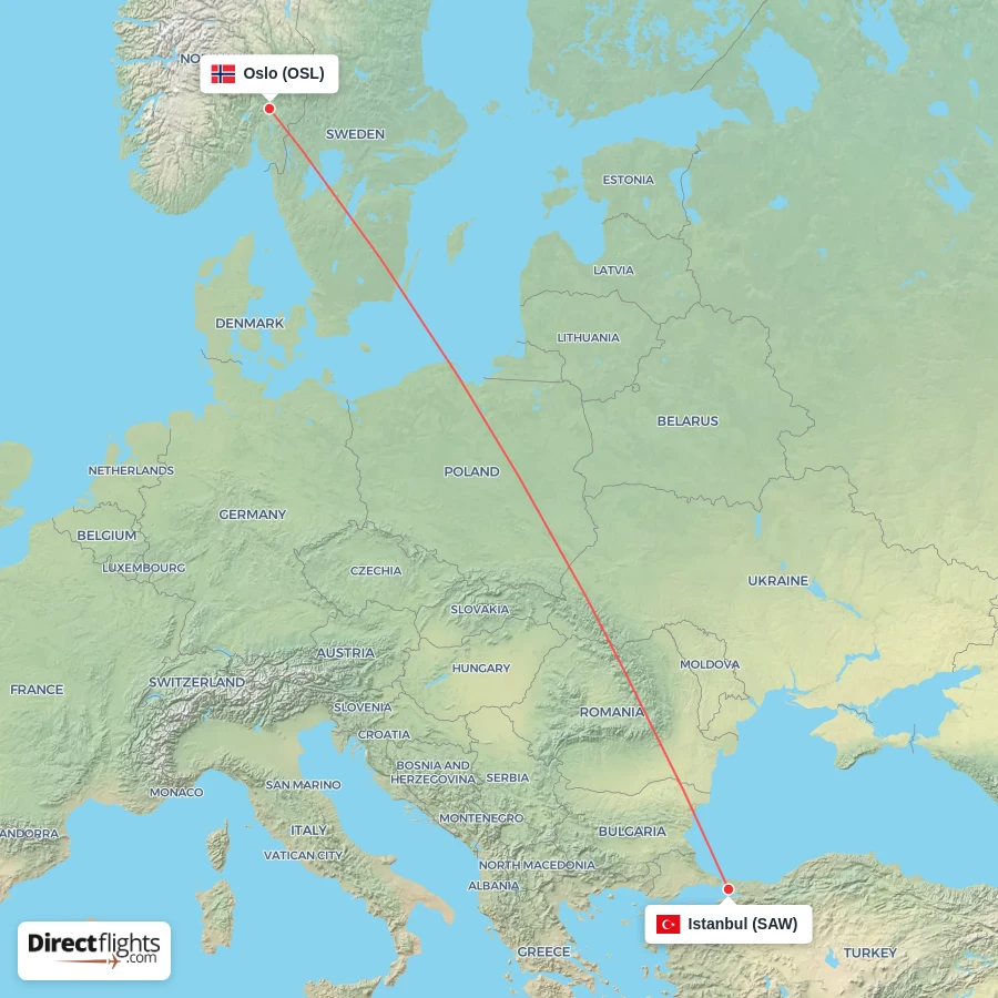 SAW - OSL route map