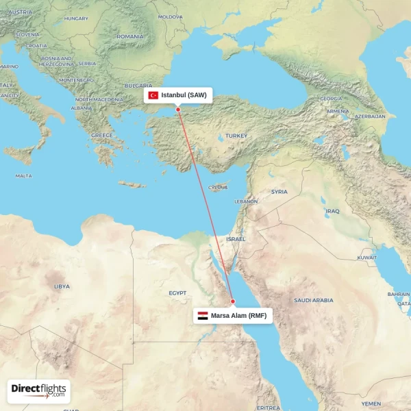 Istanbul - Marsa Alam direct flight map