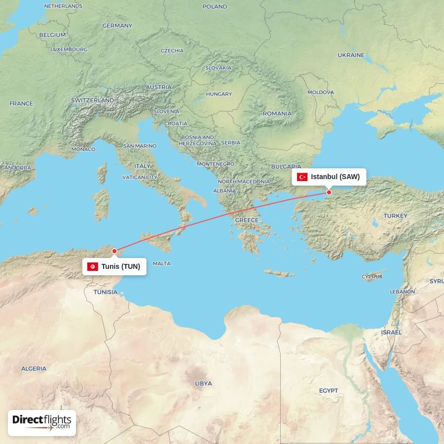 SAW - TUN route map