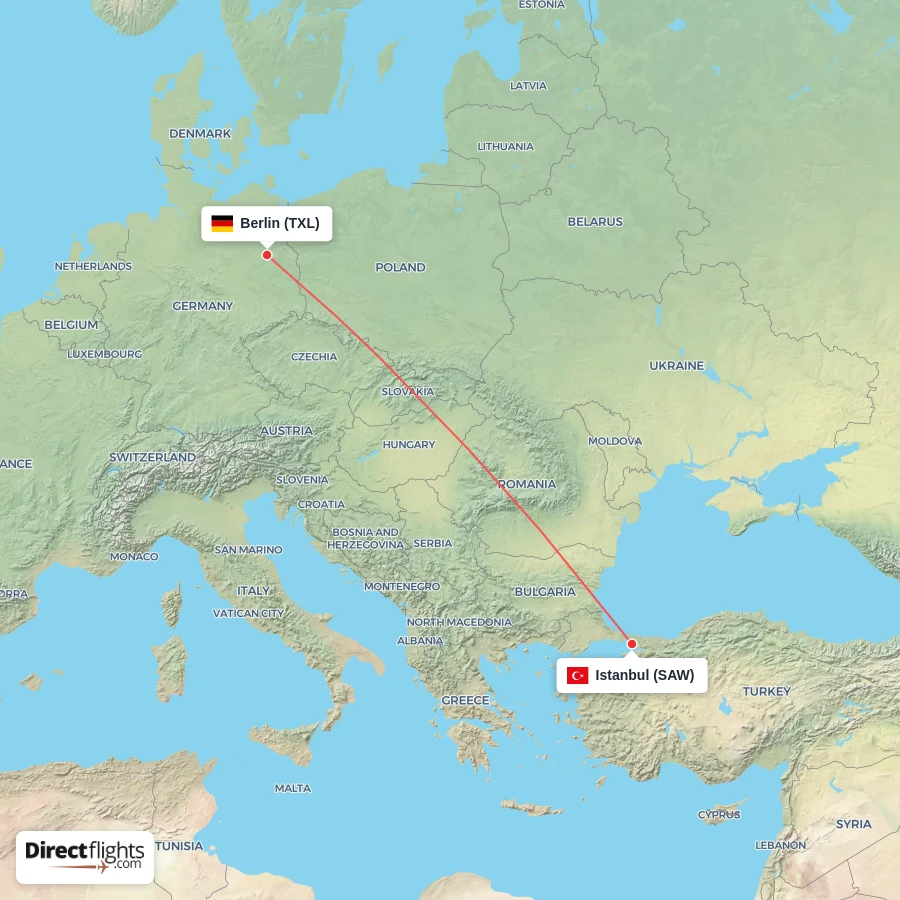 SAW - TXL route map
