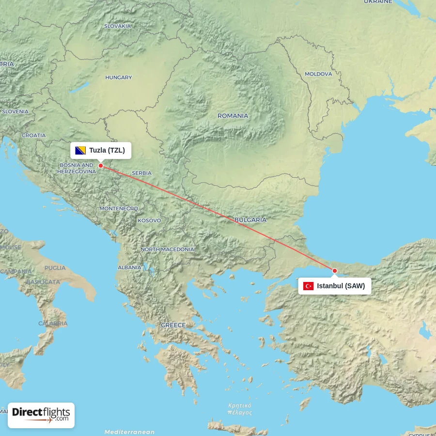 SAW - TZL route map