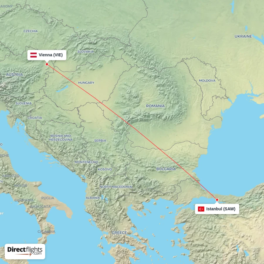 SAW - VIE route map