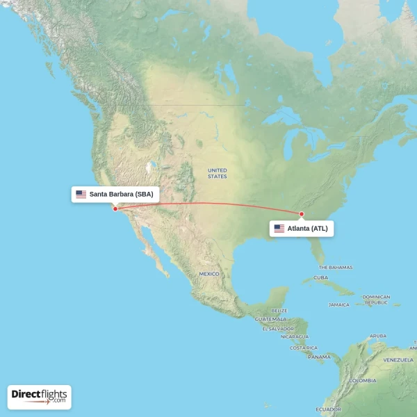 Santa Barbara - Atlanta direct flight map