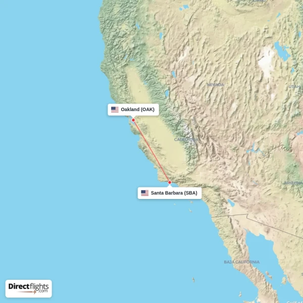 Santa Barbara - Oakland direct flight map