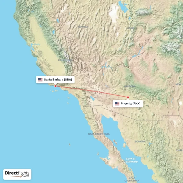 Santa Barbara - Phoenix direct flight map