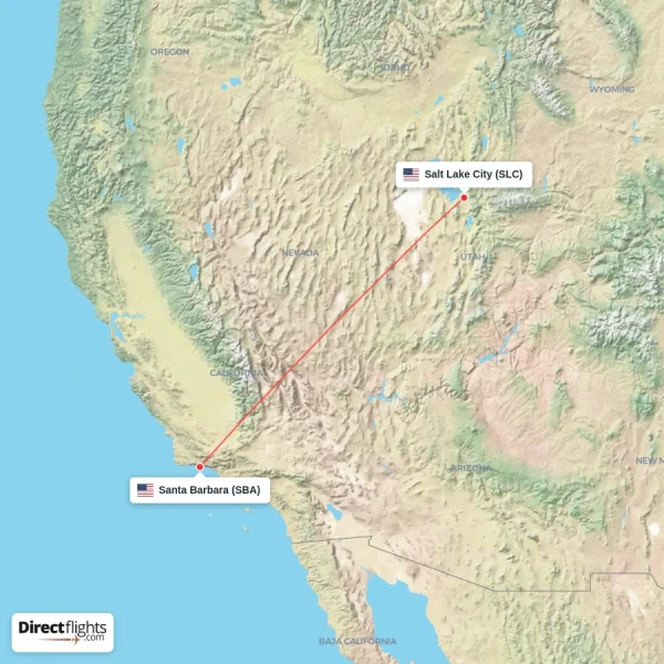 Santa Barbara - Salt Lake City direct flight map