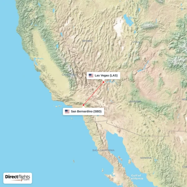 San Bernardino - Las Vegas direct flight map