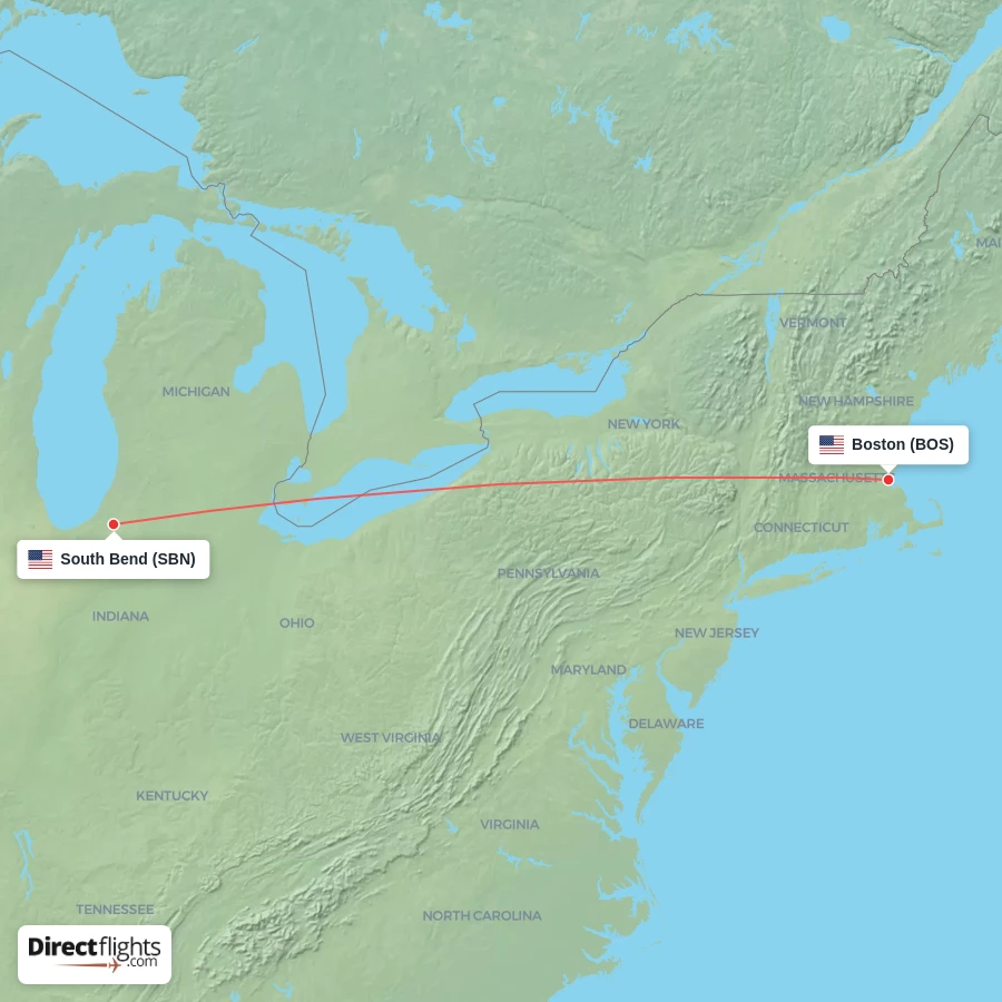 SBN - BOS route map