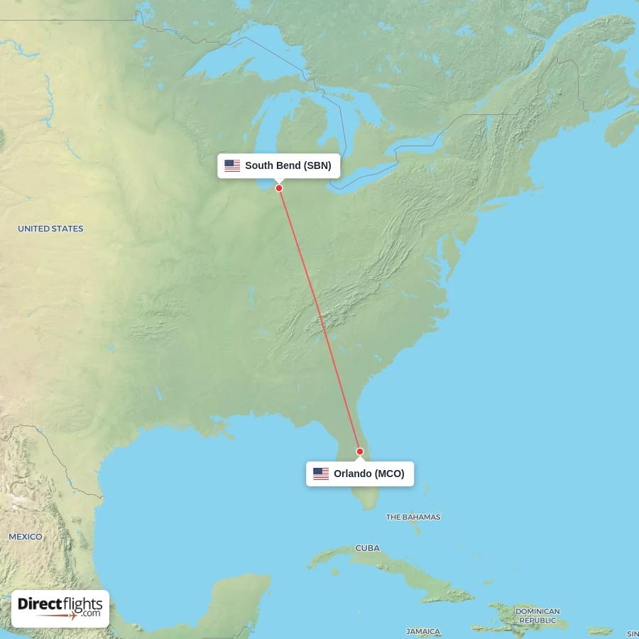 SBN - MCO route map