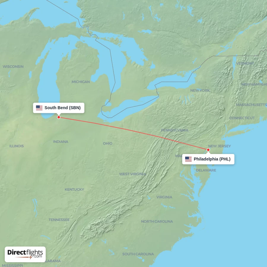 SBN - PHL route map