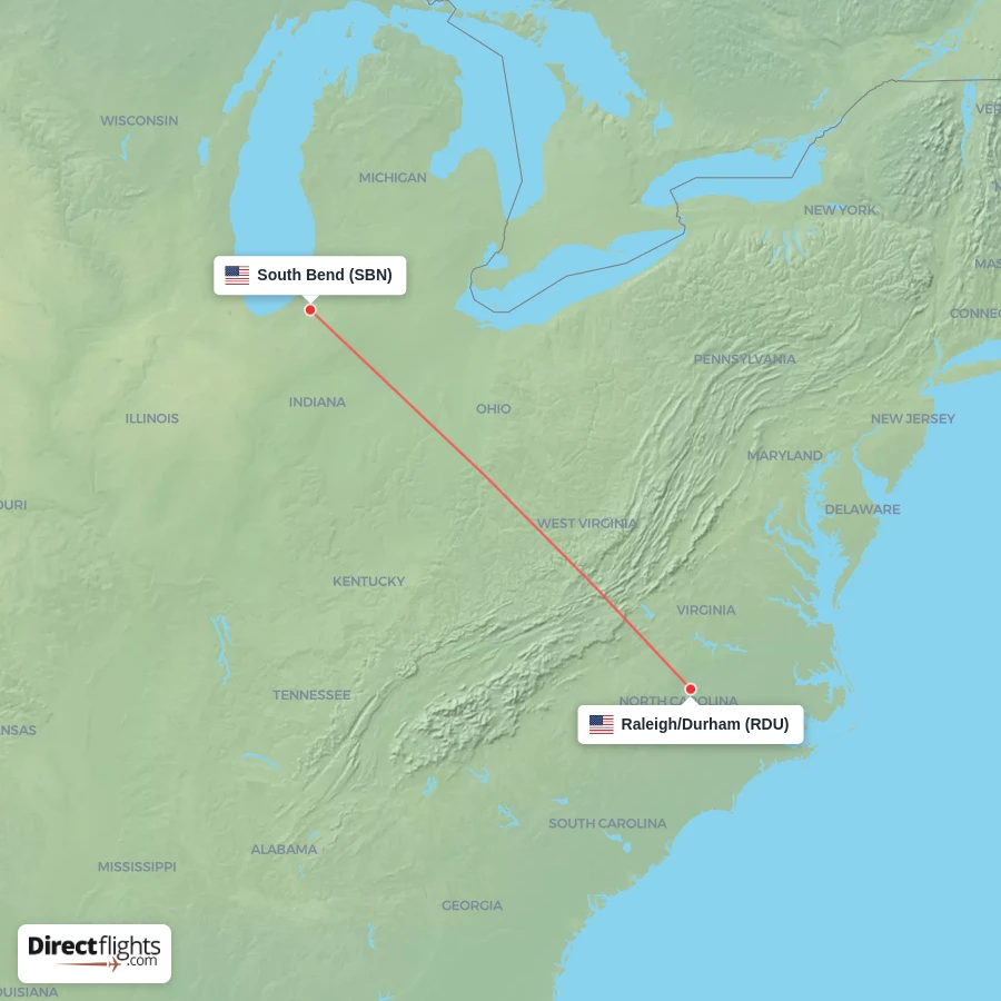 SBN - RDU route map