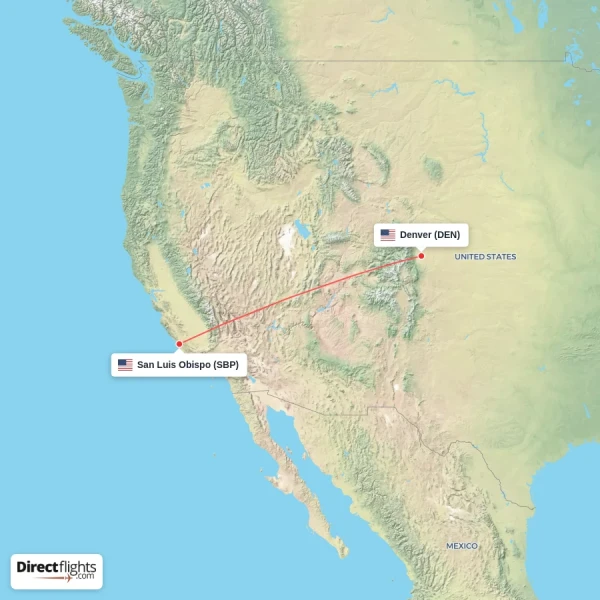 San Luis Obispo - Denver direct flight map