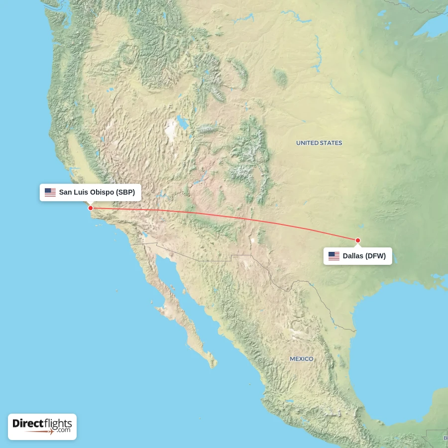 SBP - DFW route map
