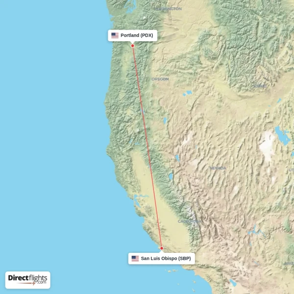 San Luis Obispo - Portland direct flight map