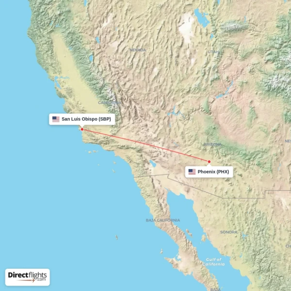 San Luis Obispo - Phoenix direct flight map