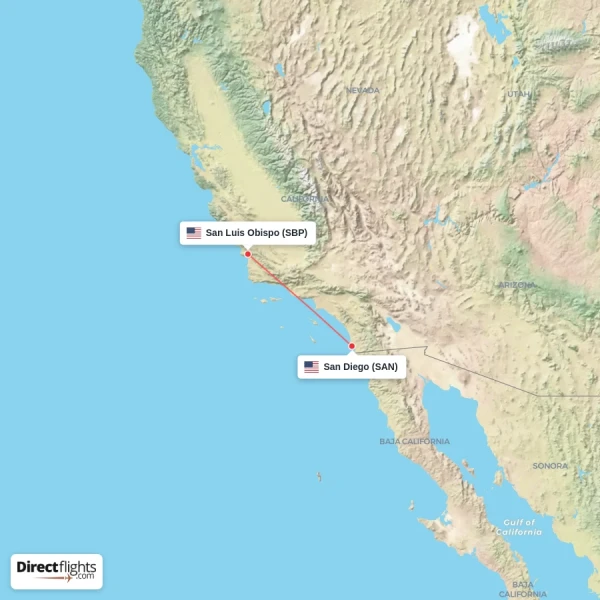 San Luis Obispo - San Diego direct flight map