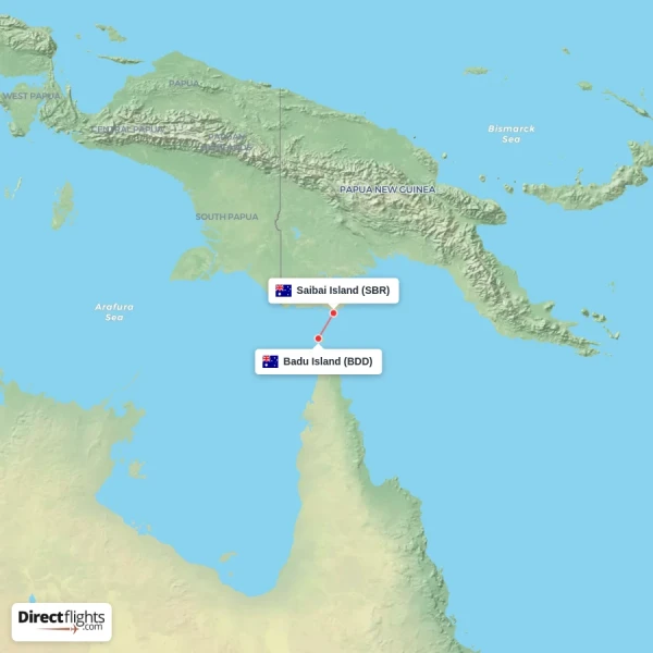 Saibai Island - Badu Island direct flight map