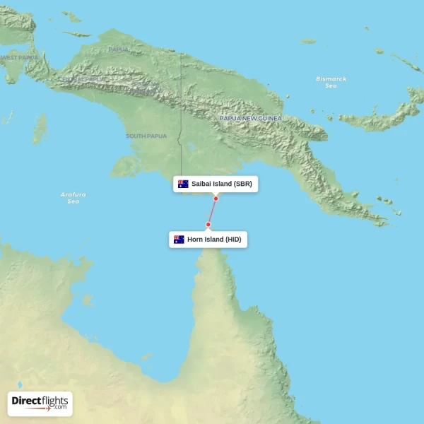 Saibai Island - Horn Island direct flight map