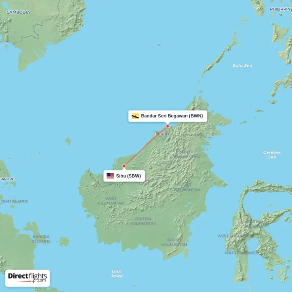 Sibu - Bandar Seri Begawan direct flight map