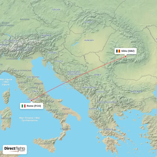 Sibiu - Rome direct flight map