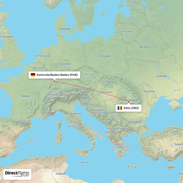 Sibiu - Karlsruhe/Baden-Baden direct flight map
