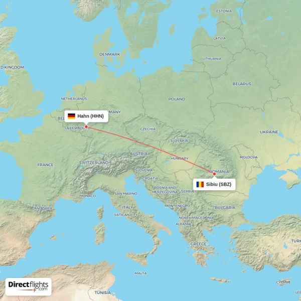 Sibiu - Hahn direct flight map