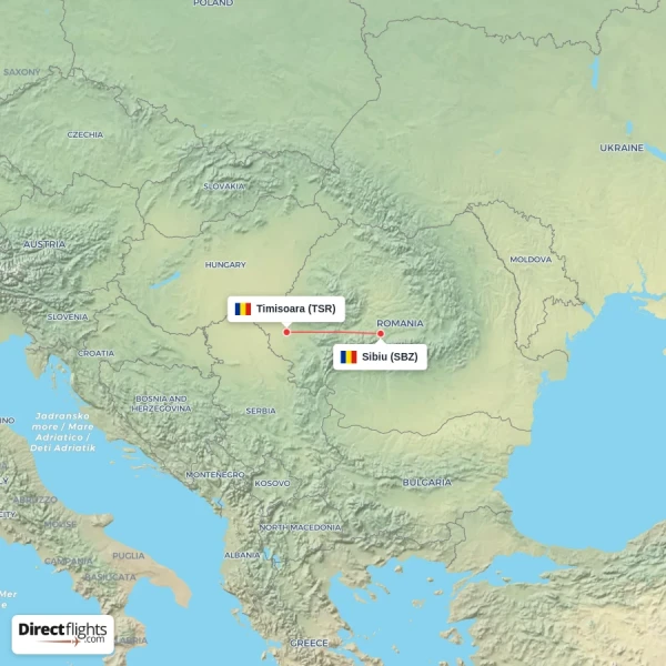 Sibiu - Timisoara direct flight map