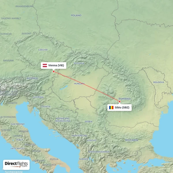 Sibiu - Vienna direct flight map
