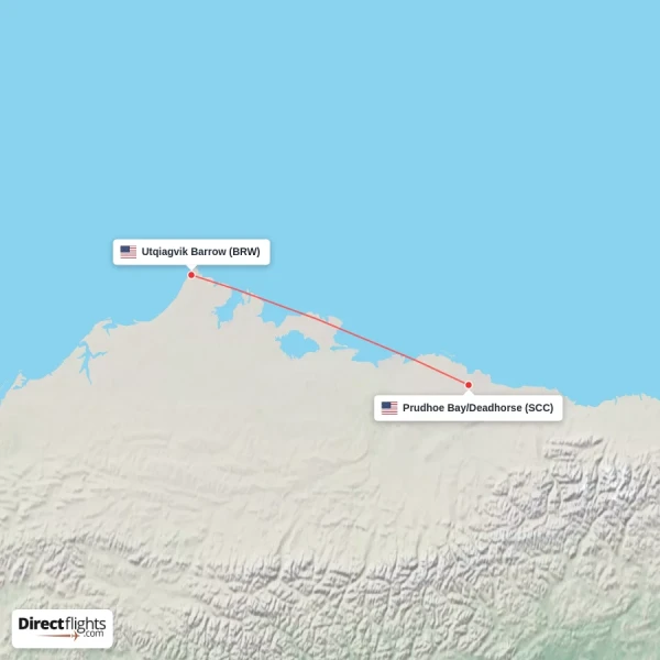 Prudhoe Bay/Deadhorse - Utqiagvik Barrow direct flight map