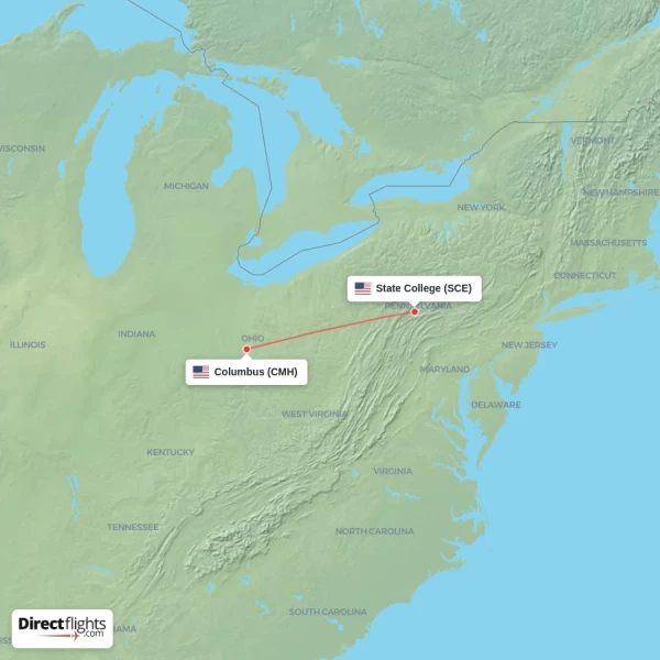 State College - Columbus direct flight map
