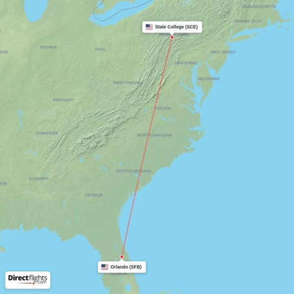 State College - Orlando direct flight map